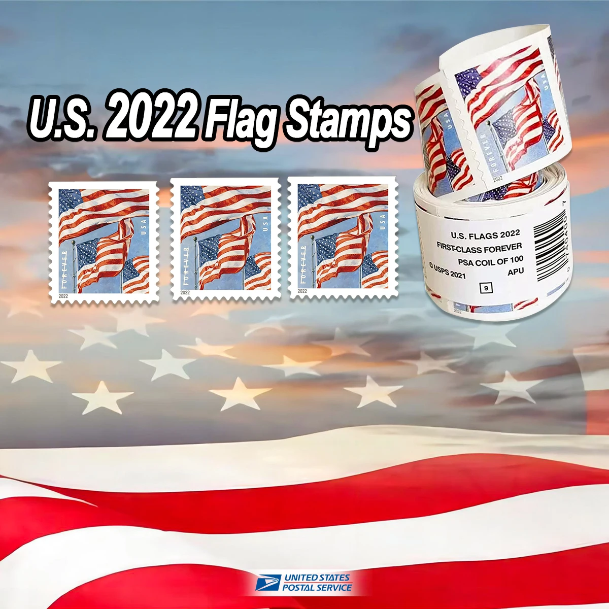 2022 U.S. Flag Forever Stamps 100 Rolls | Tool Stamps US Postage Stamps
